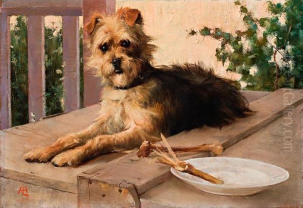 Dog Oil Painting by Lucien Henry Herbert