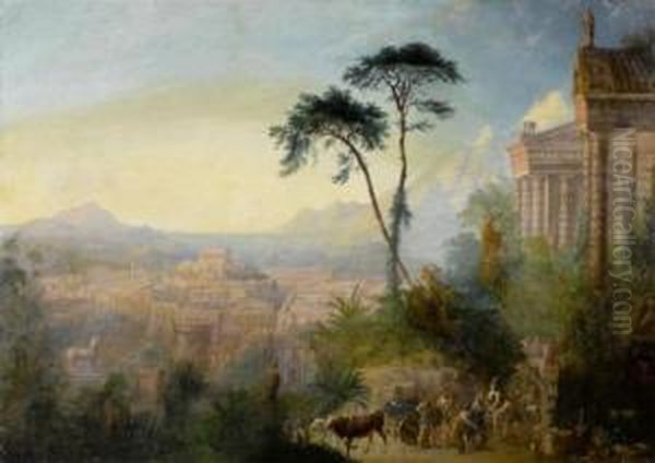 Large View Of Troy With Figures In The Foreground Oil Painting by Sydney Herbert