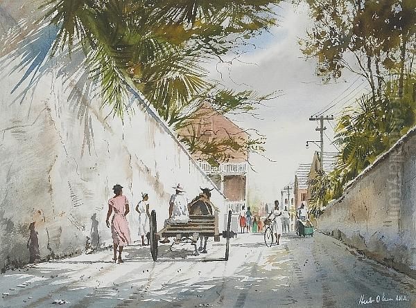 Street Scene, Hamilton, Bermuda Oil Painting by Wilfred Vincent Herbert