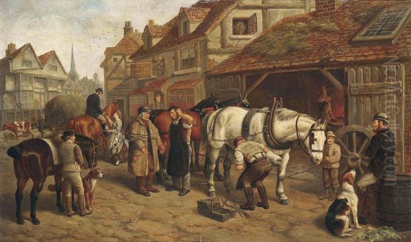 A Busy Day At The Forge Oil Painting by Edward Benjamin Herberte