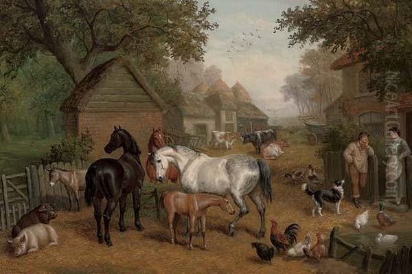 A Rural Farmyard Oil Painting by Edward Benjamin Herberte