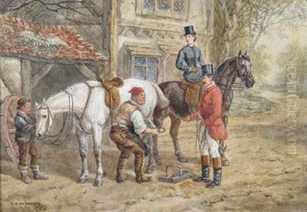 At The Farriers Oil Painting by Edward Benjamin Herberte