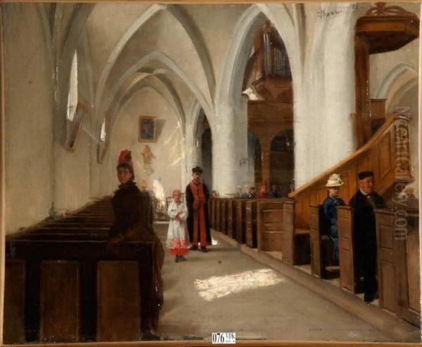 Interieur D'eglise Anime Oil Painting by D. Herbois