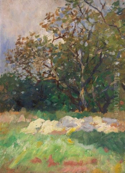 Sommerliche Wiesen-und Baumlandschaft Oil Painting by Thomas Ludwig Herbst