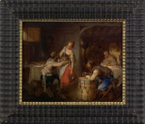 Tavern Scene Oil Painting by Peter Rudolf Karl Herbsthoffer