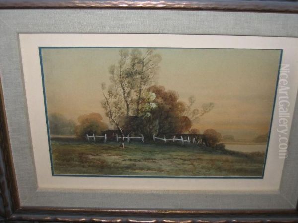 House In A Landscape Oil Painting by George Linton Herdle