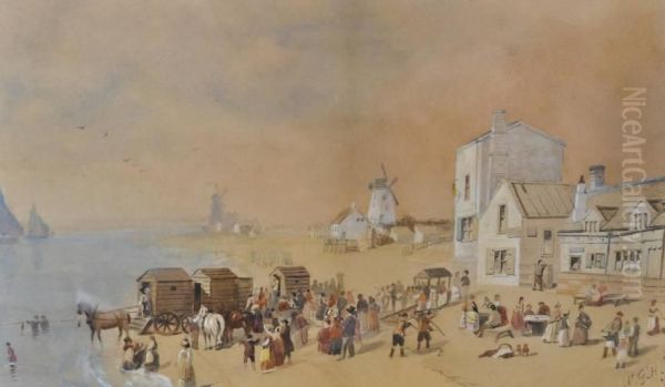 Busy Beach Scene Oil Painting by William Gawin Herdman