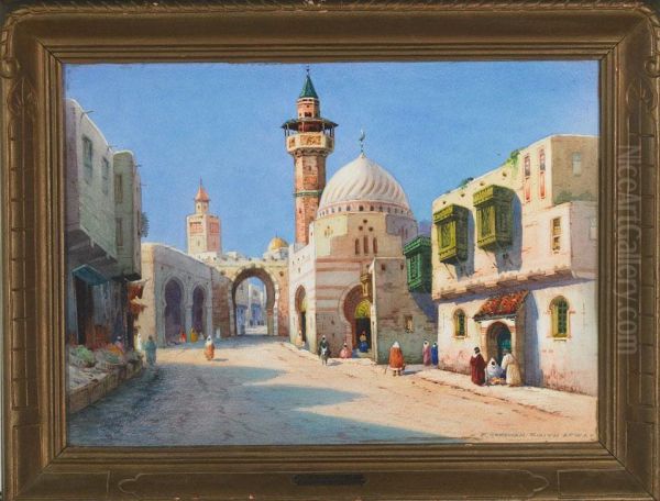 Street In Tunis; A Gateway In Tangier Oil Painting by Robert Herdman-Smith