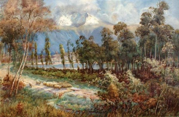 Sheep Crossing, Lake Moana Oil Painting by Robert Herdman-Smith