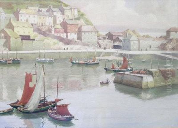 A Cornish Harbour Scene' Oil Painting by Robert Herdman-Smith