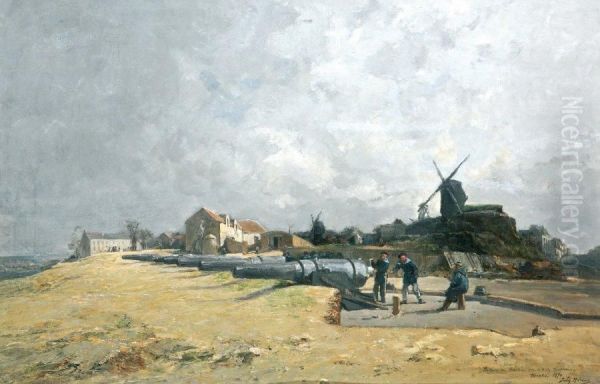 Batterie D'atrillerie De Marine Sur La Butte Montmartre Pendant Le Siege De Paris En 1870 Oil Painting by Jules Hereau