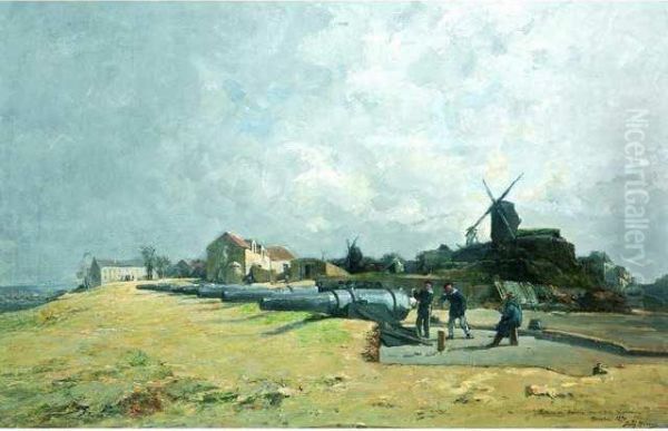 Batterie D'atrillerie De Marine Sur La Butte Oil Painting by Jules Hereau