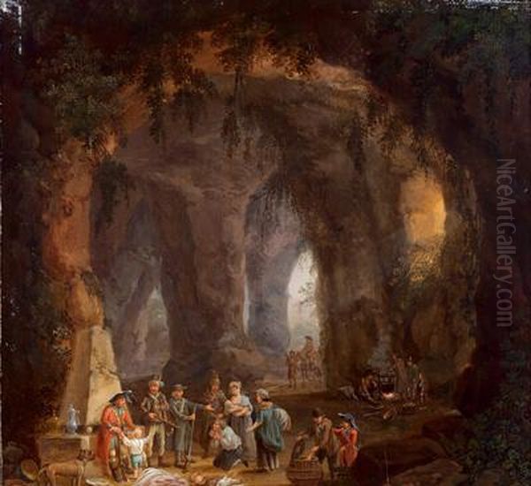 Figure In Una Grotta Oil Painting by Georg Heinrich Hergenroder