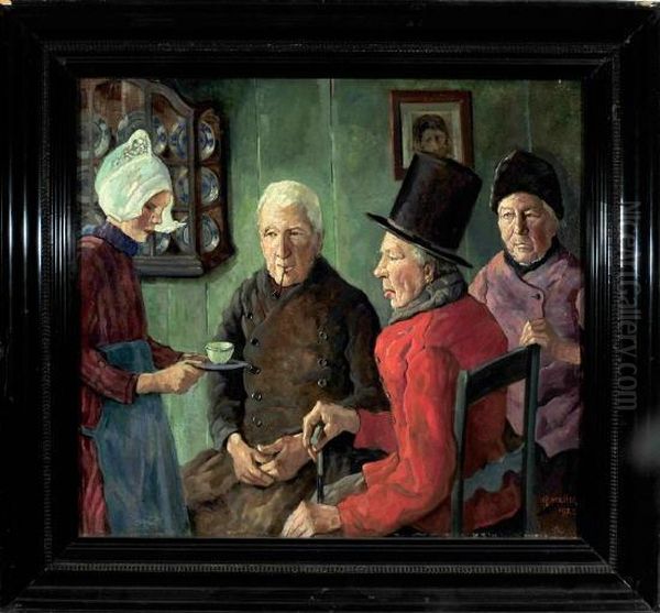 Der Besuch - Eine Hollandische Dame Reicht Den Gasten Tee Oil Painting by George Hering