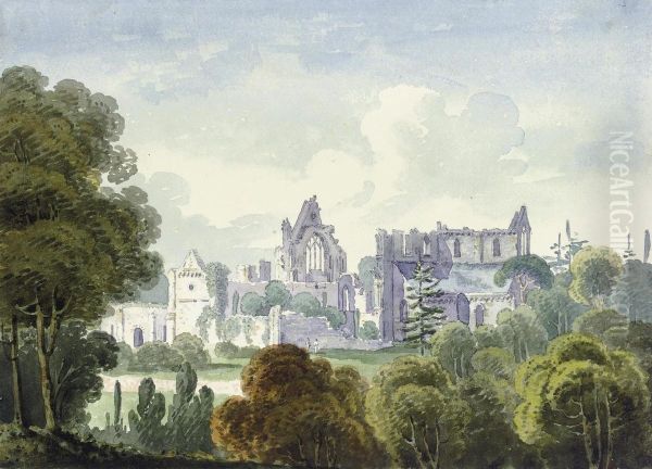 Dryburgh Abbey On The River Tweed Oil Painting by George Heriot