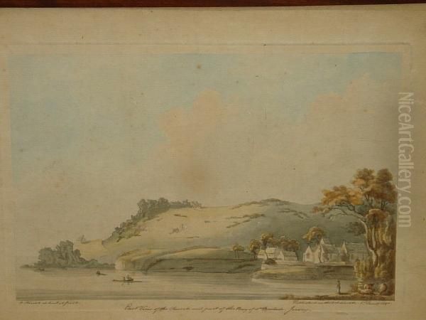 'east View Of The Church And Part Of The Bay Of St.brelade, Jersey', Published As The Act Directs 1st Jany 1790, Etched Outline And Watercolour Oil Painting by George Heriot