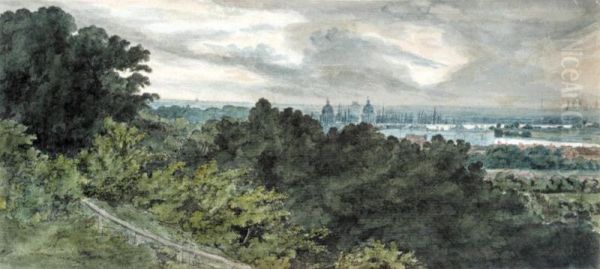 Greenwich With The Tower Of The Hospital; Greenwich With Hospital Towers Oil Painting by George Heriot