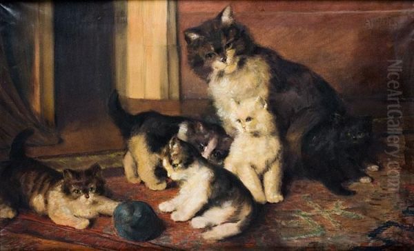 Chatons Jouant Oil Painting by Auguste Joseph Herlin