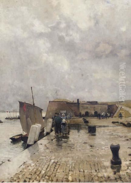 A Quay In Vlissingen Oil Painting by Hans Hermann