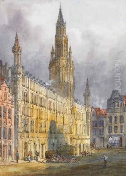 Marktplatz In Brussel Oil Painting by Heinrich Hermann