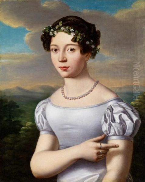 Junges Madchen Mit Myrthenkranz Undperlenkette Oil Painting by Johann Hermann