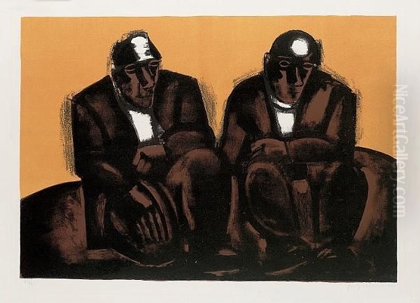 Two Male Figures Seated Oil Painting by Joseph Marcus Hermann