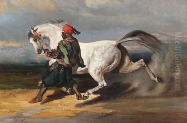 Maure Dressant Un Cheval Oil Painting by Leon-Charles Hermann