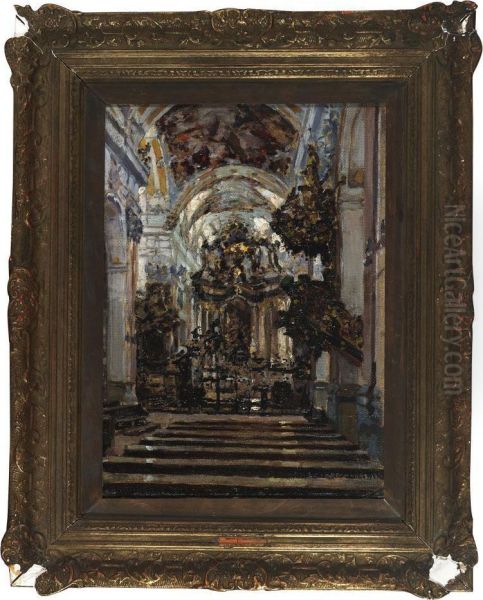 Interior Of The Abbey Church Amorbach Odenwald Oil Painting by Heinrich Hermanns