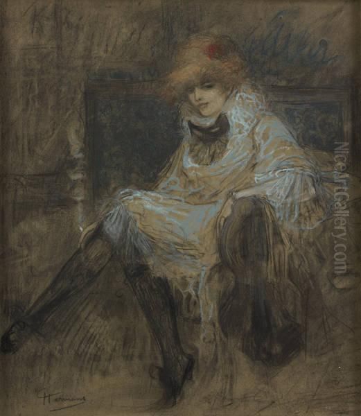 Jeune Femme Auboudoir Oil Painting by Charles Hermans