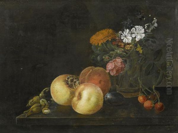 Still Life Of Fruits And Blossoms. Oil Painting by Louis Hermans