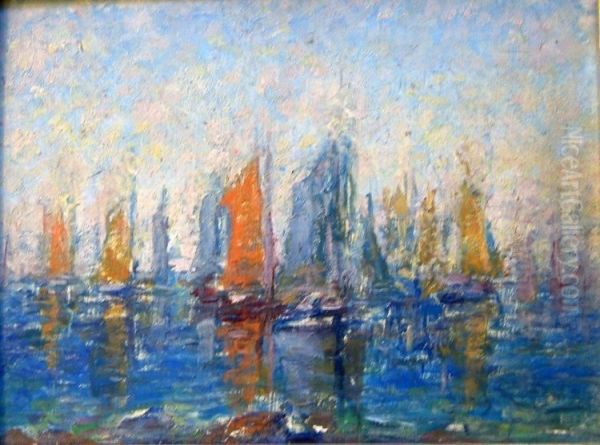 Sailing Boats At Le Croise Oil Painting by Leon Hermant