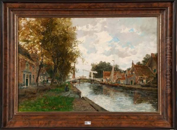 Paysage Au Canal Anime En Hollande Oil Painting by Paul Hermanus