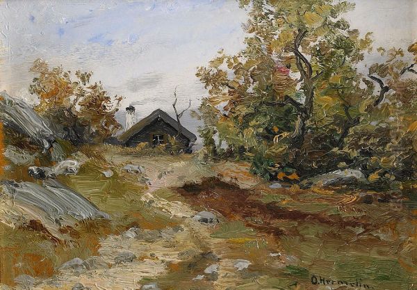 Landskap Med Stuga Oil Painting by Olof Hermelin