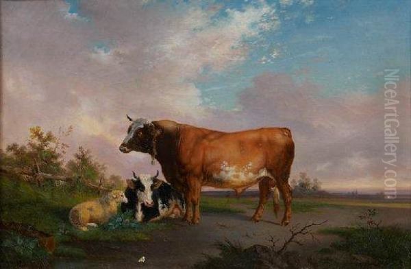 Taureau, Vache Et Mouton Oil Painting by Victor Herment