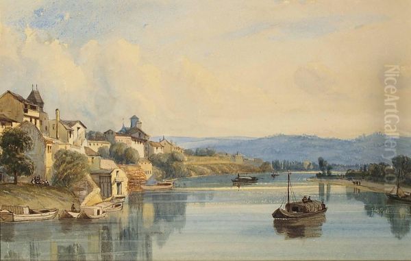 Village Au Bord Du Fleuve Oil Painting by Antoine-Desire Heroult