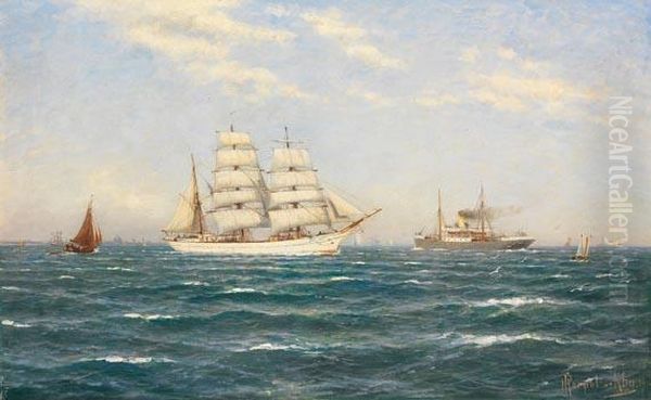 Weise Bark Undandere Schiffe Auf Der Ostsee Oil Painting by Franz Carl Herpel