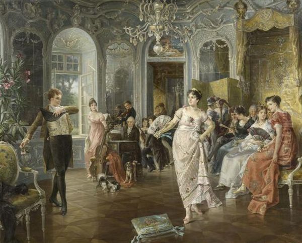 Interior With People Dancing Oil Painting by Carl Herpfer