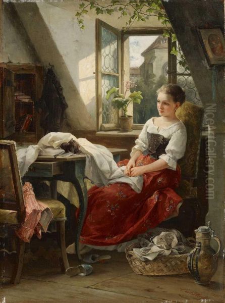 Junge Frau Am Fenster Oil Painting by Carl Herpfer