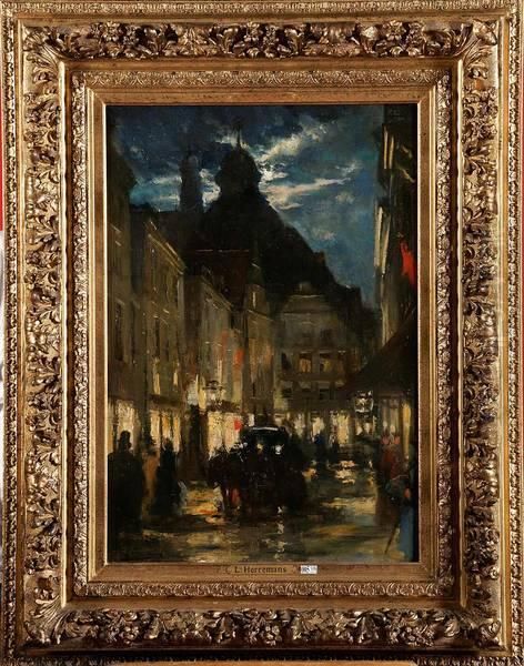 Rue Animee Au Crepuscule Oil Painting by Lievin Herremans