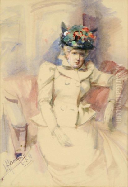 Elegante Au Chapeau Fleuri Oil Painting by Lievin Herremans