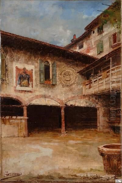 Cour Animee En Italie Oil Painting by Lievin Herremans