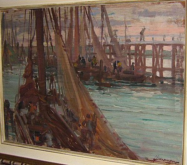 Le Debarquement Au Port Oil Painting by Lievin Herremans