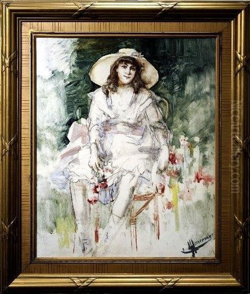 [portrait De Femme Au Chapeau] Oil Painting by Lievin Herremans