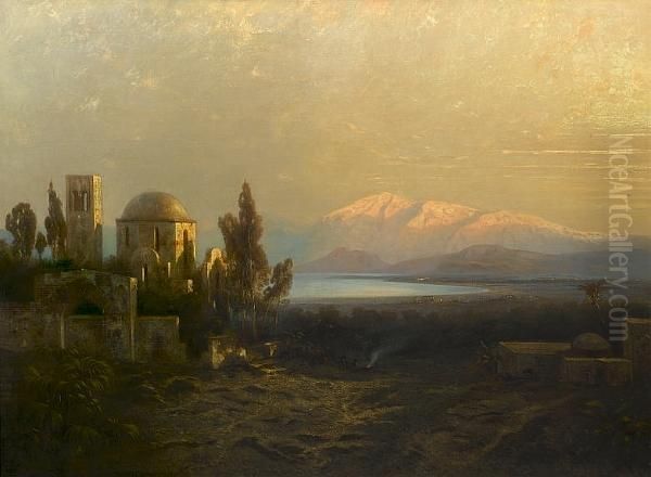 View Of The Plain Of Paphos With Mount Olympiain The Background Oil Painting by Johann Andreas Herrenburg