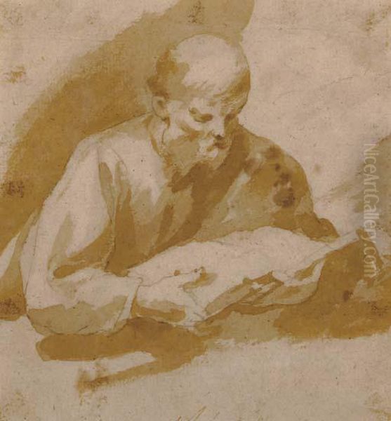 A Man Seated, Reading A Book Oil Painting by Francisco Herrera The Elder