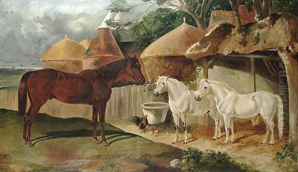 Stable Scene, An Oast House Beyond Oil Painting by Benjamin Herring