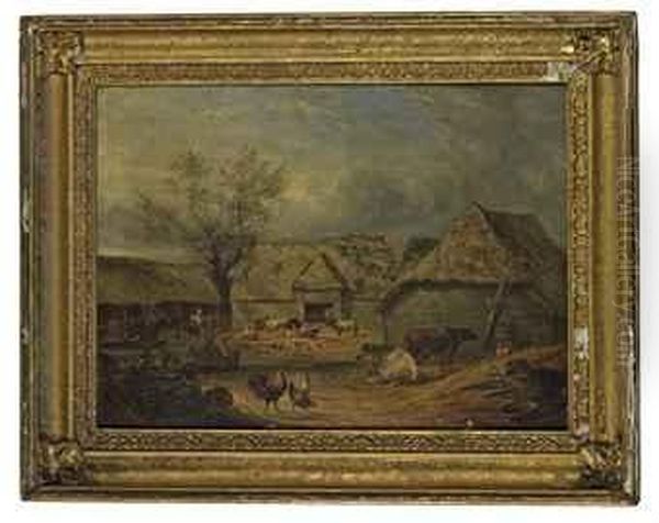 Farmyard Scene Oil Painting by Benjamin Herring, Jnr.