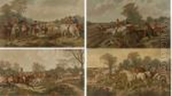 Herrings Fox Hunting Scenes Oil Painting by John Frederick Herring Snr