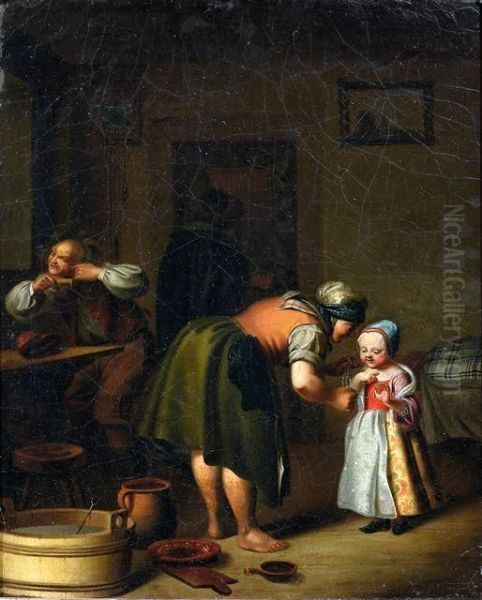 Paar Interieurszenen Oil Painting by Johann Andreas Herrlein