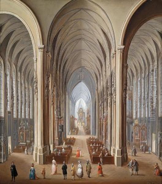 Interno Di Chiesa Gotica Oil Painting by Johann Andreas Herrlein